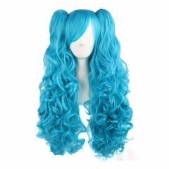 MapofBeauty Lolita Long Curly Clip on Ponytails Cosplay Wig (Azure Blue)
