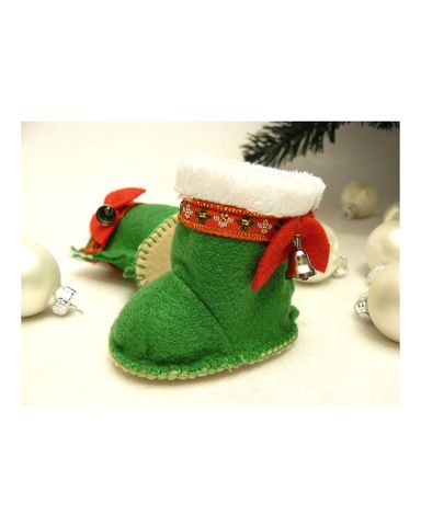 Сапожки-угги новогодние из фетра - Зеленый. Одежда для кукол, пупсов и мягких игрушек.