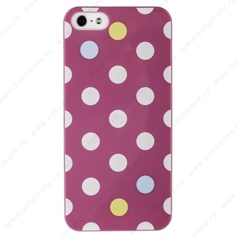 Накладка iPsky для iPhone SE/ 5s/ 5C/ 5 горошек фиолетовая