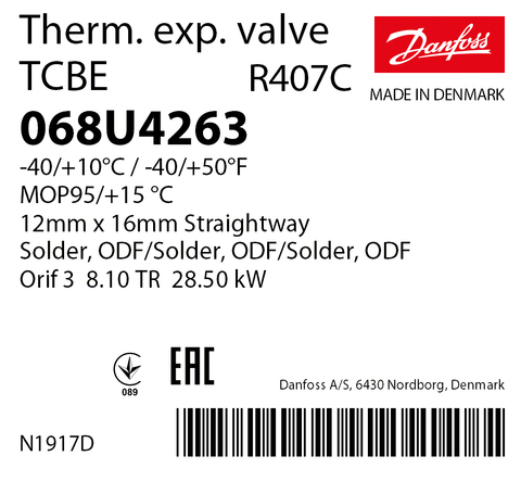 Терморегулирующий клапан Danfoss TCBE 068U4263 (R407C, MOP 95)