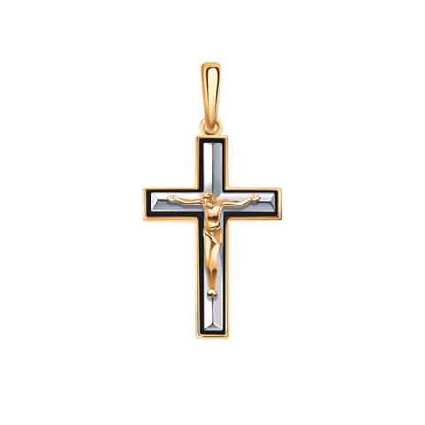 3302э- Крест из золота 585 пробы с черной эмалью