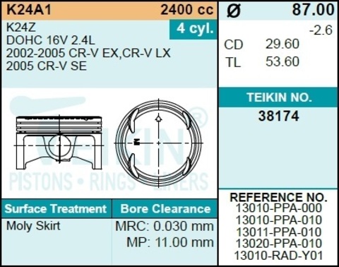 Поршень двигателя TEIKIN 38174 STD (4шт/упак)