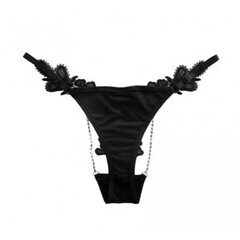 Стринги с ажурными деталями и стразами (черные)