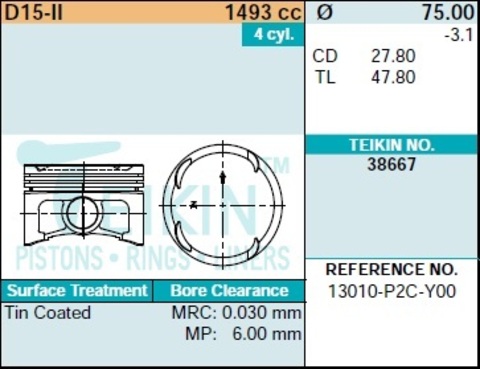 Поршень двигателя TEIKIN 38667 STD (4шт/упак)