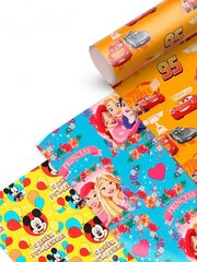Упаковочная бумага глянцевая Тачки, Принцессы, Микки Маус, 0,7*1 м, 3 листа