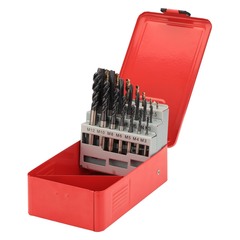 Набор метчиков машинных M3 -M12 HSSE-TiALN DIN371/376 (B/4-5P, C/2,5P,сверла) 21пр H-Tools 245054FHT