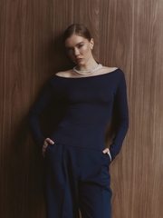 Лонгслив из вискозы, цвет тёмно-синий