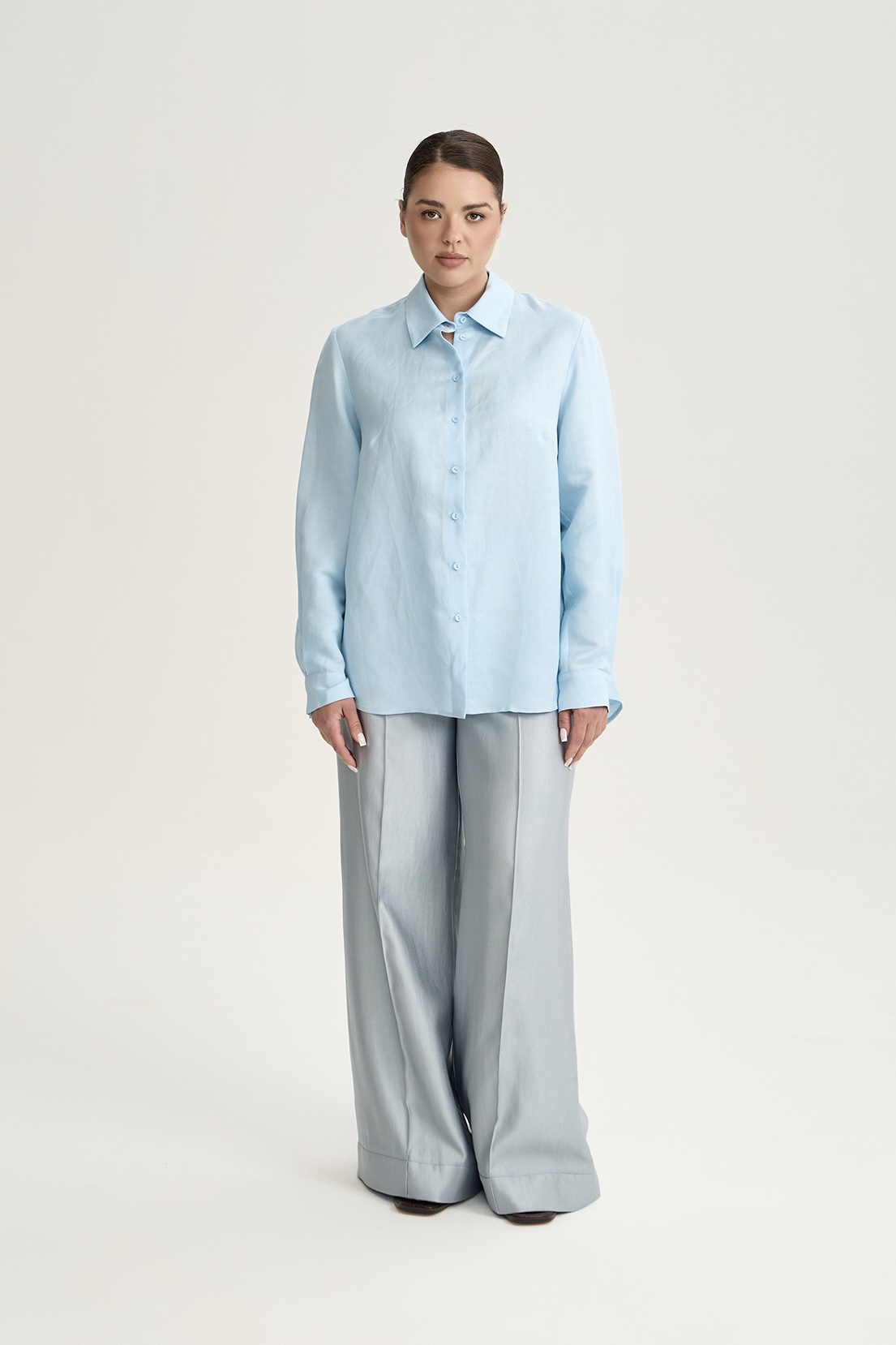 Рубашка с длинным рукавом изо льна, голубой