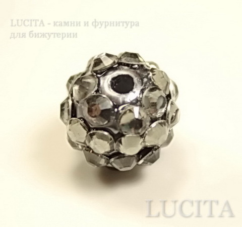 Бусина для шамбалы со стразами, цвет - темно-серый, 12 мм ()