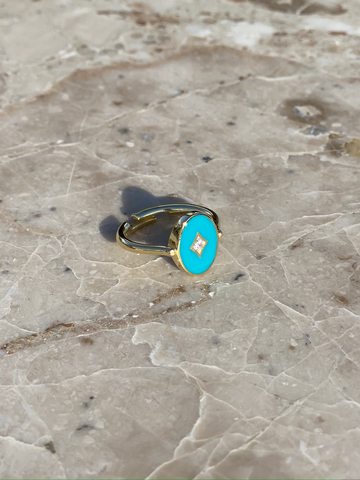 Кольцо Аврора из позолоченного серебра с голубой эмалью