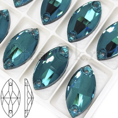 Стразы пришивные стеклянные Dark Aquamarine, Navette