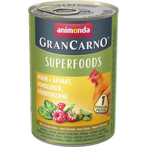 Animonda Gran Carno Superfoods консервы курица и шпинат,малина,тыквенные семечки для взр собак 400г