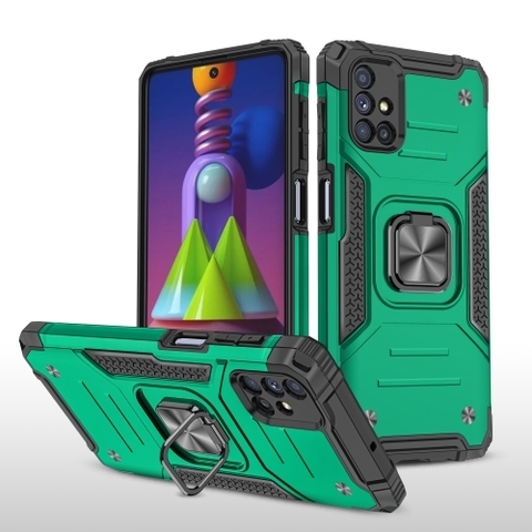 Противоударный чехол Strong Armour Case с кольцом для Samsung Galaxy M51 (Темно-зеленый)