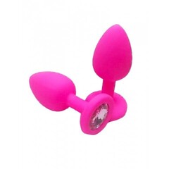 Анальная пробка из розового силикона со светло-розовым кристаллом (размер S)