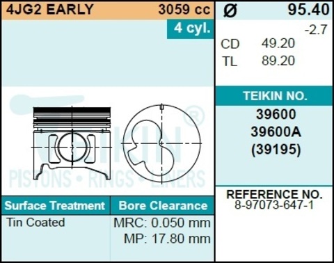 Поршень двигателя TEIKIN 39600A STD (4шт/упак)