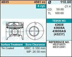 Поршень двигателя TEIKIN 43608AG STD (4шт/упак)