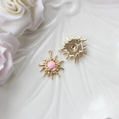 Подвеска Солнце с эмалью, розовый, 22*19 мм, позолота, П1030