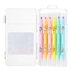 
          Набор стираемых текстовыделителей, 6 шт, шести цветов, в кейсе, текстмаркеры детские длиной 14.5 см, фломастеры хайлайтеры MC-Basir со специальным стирателем