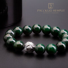Браслет с бусиной Лотос. Зелёный нефрит. Д 12мм.