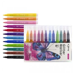 
          Фломастеры, 12 цв, Yalong, глиттер, корпус трехгранный утолщённый, "Бабочка", вентилируемый колпачок, ПВХ упаковка, европодвес