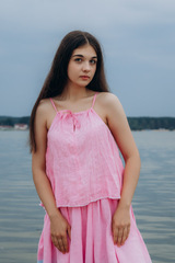 Розовый рассвет. Топ женский асимметричный на завязках TPS-1808