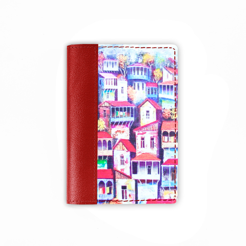 Обложка на паспорт комбинированная "Город", красная