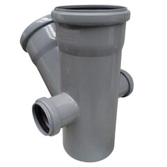 Крестовина ПП (полипропилен) для канализации двухплоскостная Дн 110-110 45гр. отводы вправо и влево 50, с уплотнительными кольцами, Ростурпласт