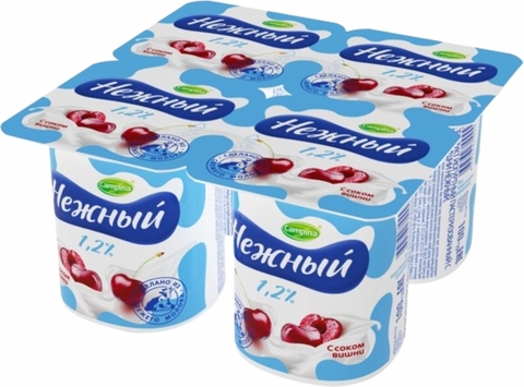 Йогурт НЕЖНЫЙ Сок вишни 1,2% 100 гр Campina РОССИЯ