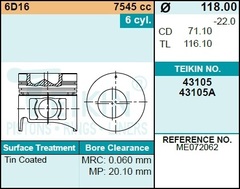 Поршень двигателя TEIKIN 43105 STD (6шт/упак)