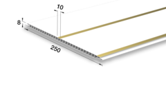 Потолочная панель ПВХ Идеал Ламини Двухсекционная 001-02 Белый Глянцевый с золотом 250х3000 мм