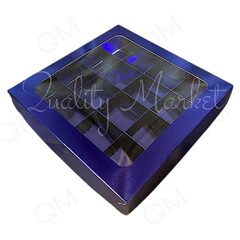 Коробка для 16 конфет с вклеенным окном 190*190*30 мм (синяя), 10 шт