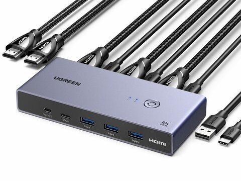 Переключатель HDMI UGREEN CM692 (25961) 8K@60Hz HDMI 2.1 KVM Switch 2-в-1 Out, серый