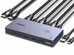 Переключатель HDMI UGREEN CM692 (25961) 8K@60Hz HDMI 2.1 KVM Switch 2-в-1 Out, серый