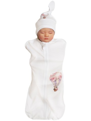 Пеленка-кокон "Панда на воздушном шаре" с шапочкой