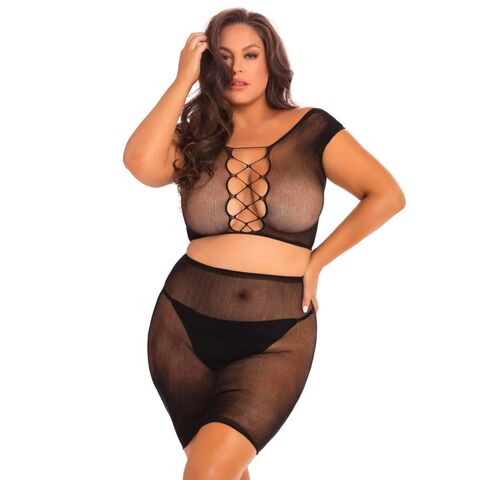 Эротический полупрозрачный комплект plus size Back Story Skirt and Top 2-Piece Set - Rene Rofe 7081X