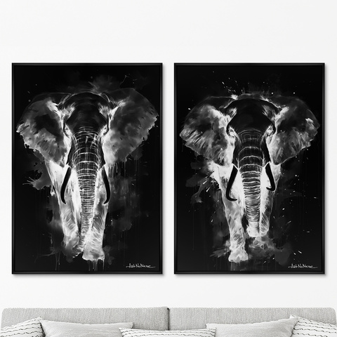 ArtNoMore - Набор из 2-х репродукций картин на холсте Walking elephants, in the dark, 2024г.