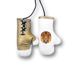 Перчатки боксерские комбинированные "Лев и львица геометрия", белые с золотым
