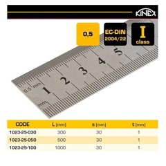 Линейка 500х25х1,0мм Шкала 0,5/1,0мм (кл.1, Сталь) Kinex 1023-25-050