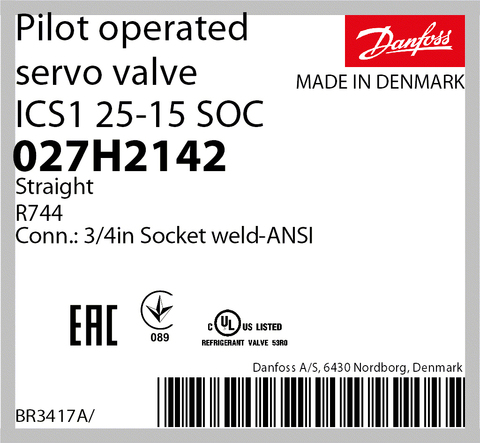 Пилотный клапан ICS1 25-15 Danfoss 027H2142 сварное соединение