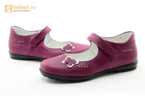 Туфли Тотто из натуральной кожи на липучке для девочек, цвет Лиловый,  10204C. Изображение 11 из 16.