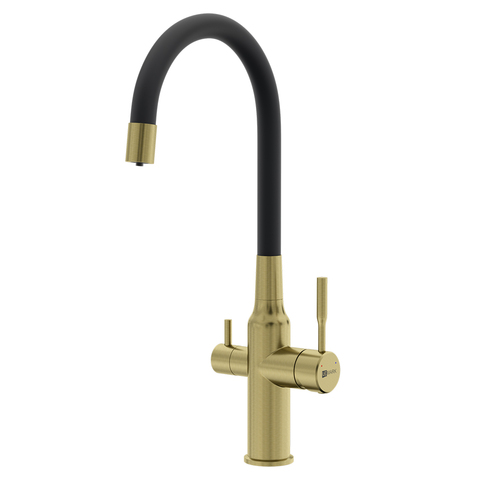 Lemark LM5083LGN-Black Смеситель для кухни с гибким изливом с подключением к фильтру питьевой воды, высота излива 32 см, длина 20 см, нерж. сталь / светлое золото нано