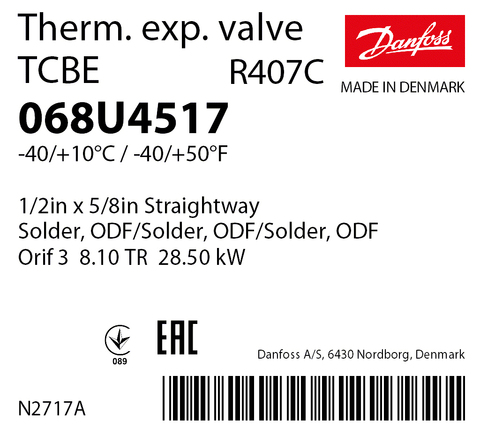 Терморегулирующий клапан Danfoss TCBE 068U4517 (R407C, без МОР)