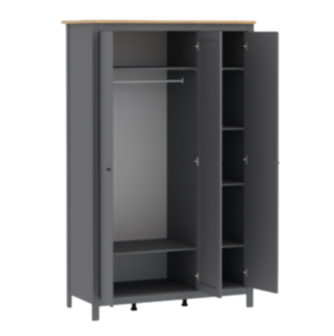 Шкаф Сага 3 двери с зеркалом, 132х64.6х215.5 см, серый/ясень