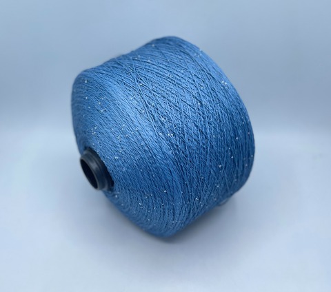 Бобинная пряжа (пр.Италия),Linette Pailletes, 450/100гр, 80% Лен, 20% Полиэстер(пайетка), цвет-Темно-голубой+пайетка. арт.36765