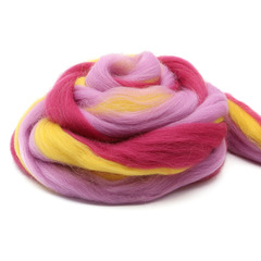 Шерсть для валяния "ТРО", полутонкая шерсть, 100г, жёлтый/св.фиалка/т.цикламен