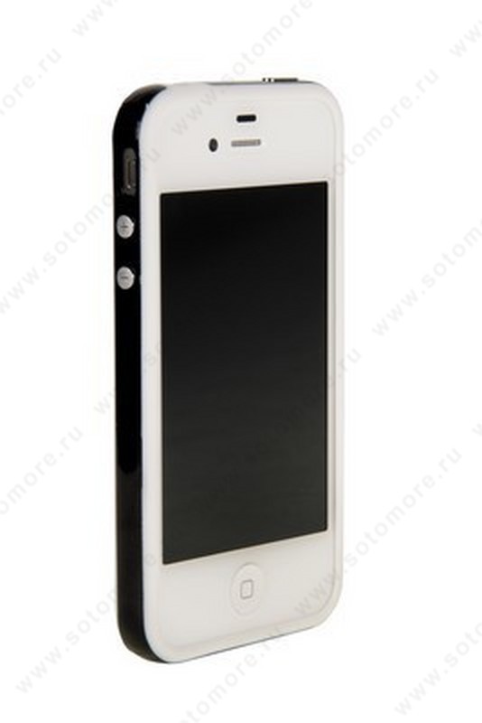 Бампер для iPhone 4s/ 4 белый с черной полосой