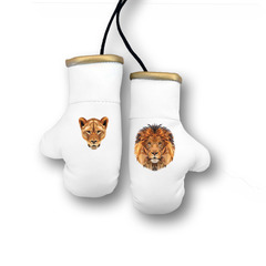 Перчатки боксерские комбинированные "Лев и львица геометрия", белые с золотым