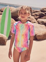 Рашгард с коротким рукавом на молнии для девочки Next AB7-623, Розовый, Голубой