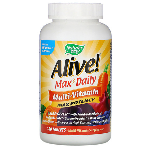 Nature's Way, Alive! Max3 Daily, мультивитамин, 180 таблеток