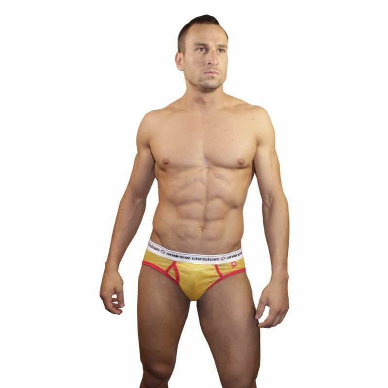 Мужские трусы брифы желтые в сетку Andrew Christian Sports Brief